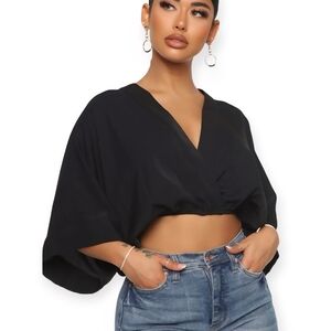 Fashion Nova Black Kimono Sleeve Crop Top